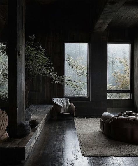 Dark Minimalist Interior, Dark Wabi Sabi, Wabisabi Bedroom, Earthy Interior Design, Earthy Homes, Wabi Sabi House, In Praise Of Shadows, Black Bedroom Design, Dark Boho