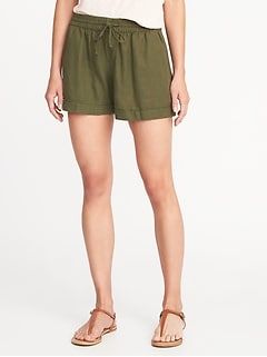 Women:Take A Break Sale from $5|old-navy Pull On Shorts, Mid Rise Shorts, Style Challenge, Shorts For Women, Wardrobe Ideas, Linen Shorts, Linen Clothes, Summer Clothes, Styles Fashion