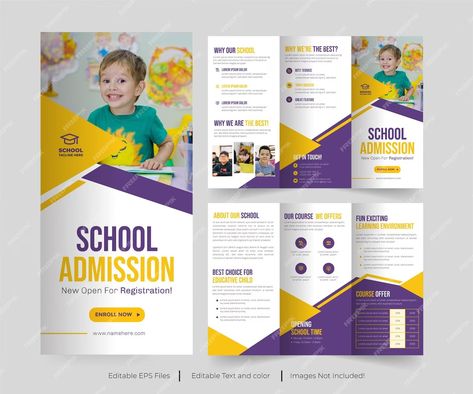 Premium Vector | School admission trifold brochure or collage admission trifold brochure design Brochure Design For School, Collage Admission, Kindergarten Brochure, Bank Brochure, Admissions Poster, Trifold Brochure Design, About School, School Admissions, Trifold Brochure