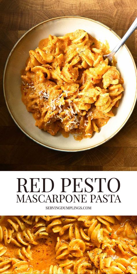 Pesto Mascarpone Pasta, Red Pesto Fettuccine, Recipe With Red Pesto, Pesto And Red Sauce Pasta, Pesto Rosso Pasta Recipes, Mascarpone Recipes Pasta, Red Pesto Recipe Dinners, Red Pesto Pasta Recipes, Mascarpone Pasta Recipes