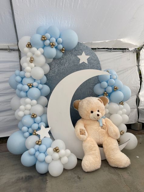 Moon baby shower Moon Baby Shower Theme, Moon Stars Baby Shower, Moon Backdrop, Cloud Theme, Baby Shower Announcement, Twinkle Twinkle Baby Shower, Moon Baby Shower, 1st Birthday Decorations, Moon Baby