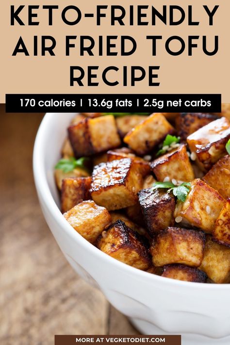 While there are numerous keto tofu recipes today I will share the one that I like the most.  It’s a super crispy, vegan, and keto-friendly version of tofu made in the air fryer. So it has less bad fats, but it’s still fattier than the plain version of tofu, which is very fitting for keto.   + I've put together a full guide on tofu and keto. I am pretty sure you'll find at least something new to it. Air Fryer Recipes Keto, Keto Carbs, Vegan Keto Recipes, Keto Diet Breakfast, Diet Breakfast Recipes, Ketogenic Diet Meal Plan, Recetas Keto, Vegetarian Keto, Fat Foods