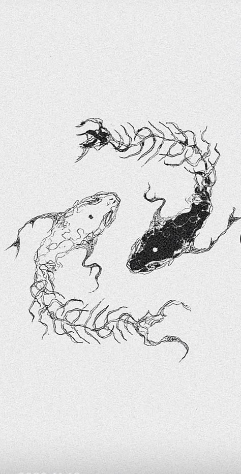 Black Fish Tattoo Design, Dragon Inspo Drawing, White On Black Design, Gothic Ocean Tattoo, Skeletal Dragon Tattoo, Anima Vestra Tattoo, Aquarium Tattoo Ideas, Small Ink Drawings, Abstract Animal Tattoo