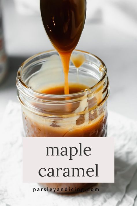 Make this silky maple caramel sauce for a decadent treat made with maple syrup! Use it to top anything from oatmeal and pancakes to carrot cake and ice cream! Carrot Cake With Caramel Sauce, Maple Caramel, Ice Cream Sauce, Cake And Ice Cream, Maple Recipes, Maple Syrup Recipes, Fall Baking Recipes, Cheesecake Toppings, Caramel Recipes Sauce