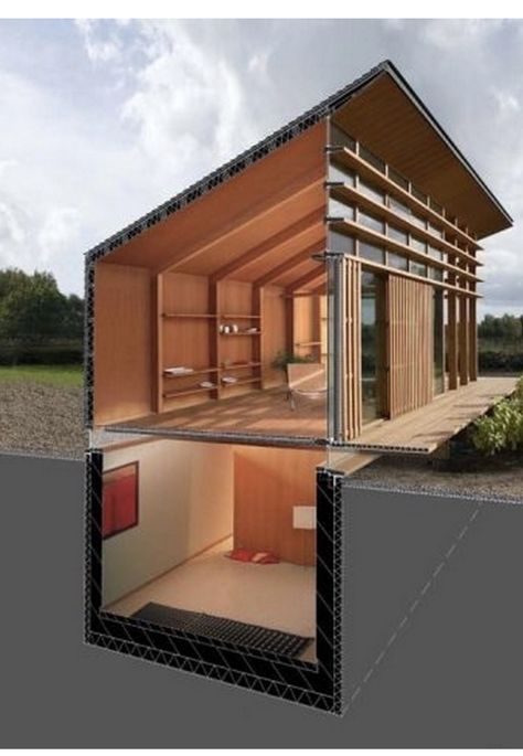 Underground Container, Container Living, Building A Container Home, Underground Homes, Container House Plans, Modern House Exterior Colors, Container House Design, Tiny House Cabin, Shipping Containers