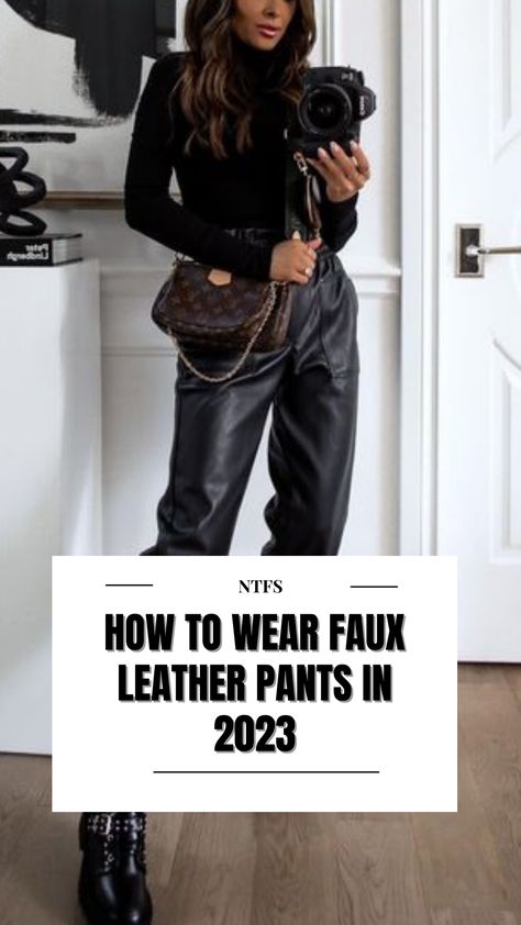 Fall Outfits 2023 Leather Pants, Drawstring Leather Pants Outfit, Leather Leggings 2023, Best Faux Leather Pants, Style Leather Trousers, How To Wear Leather Leggings Over 40, Faux Leather Leggings Outfit 2023, How To Wear Leather Joggers, Leather Look Trousers Outfit