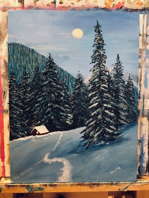 Snowy Woods Painting, Mountain Cabin Painting, Cabin In The Woods Painting Easy, Snowy Cabin Painting, Winter Cabin Painting, Cabin In The Woods Painting, Snowy Cabin In The Woods, Landscape Markers, Cabin Painting