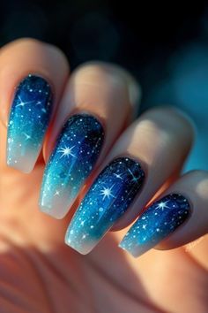 Formal Nail Designs Sparkle, Date Night Nails Ideas, Starry Night Nail Designs, Day And Night Nails, Nails Night Sky, Star Themed Nails, Starry Nail Designs, Wedding Esthetics, Space Themed Nails