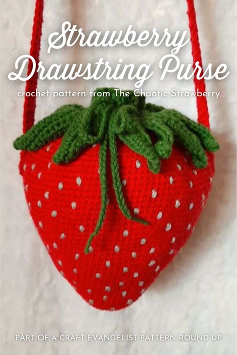 Amigurumi Strawberry, Cordon Crochet, Purse Patterns Free, Crochet Drawstring Bag, Advanced Crochet, Baby Pattern, Confection Au Crochet, Crochet Strawberry, Crochet Fruit