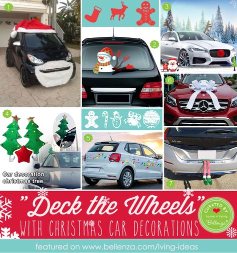 Christmas Decorations for Your Car Holiday Car Decorations, Xmas Car Decorations, Decorate Car For Christmas Parade, Jeep Christmas Decorations Parade, Christmas Car Decor Ideas, Christmas Car Decorations For Parade, Decorate Car For Christmas, Christmas Car Decorations Interior, Christmas Car Parade Ideas