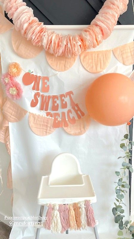 One Sweet Peach Decorations, Peach Themed Birthday Party Decorations, Sweet As Peach 1st Birthday, Diy Peach Birthday Decor, One Sweet Peach Balloon Arch, Peach 1st Birthday Party Decorations, One Sweet Peach Backdrop, Peachy First Birthday, 1 Sweet Peach Birthday