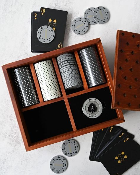 NEW IN 👻 wanna hear a ghost story? Bella and Lauren went on the hunt recently for a seriously cool luxury poker set so they could live out their Bond villain dreams ♣️ 🍸🃏 With spooky season just around the corner, you literally couldn’t get any more on point than our Dead Man’s Hand Poker Set beautifully packaged in a wooden box with midnight black recycled paper cards and weighty poker chips. Bring out this set at your next poker night and your opponent will be TREMBLING 👻 Did you know? D... Halloween Hosting, Dead Mans Hand, Mans Hand, Aces And Eights, Table Decorating Ideas, Poker Set, Table Decorating, Poker Night, Orange Decor