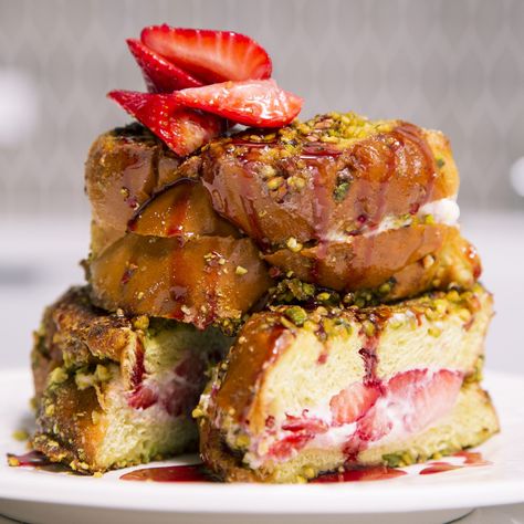 Pistachio Crusted Salmon, Neufchatel Cheese, Pistachio Recipes, Bread Puddings, Stuffed French Toast, Roasted Strawberries, Pork Cutlets, Cheese Dishes, Brunch Dishes