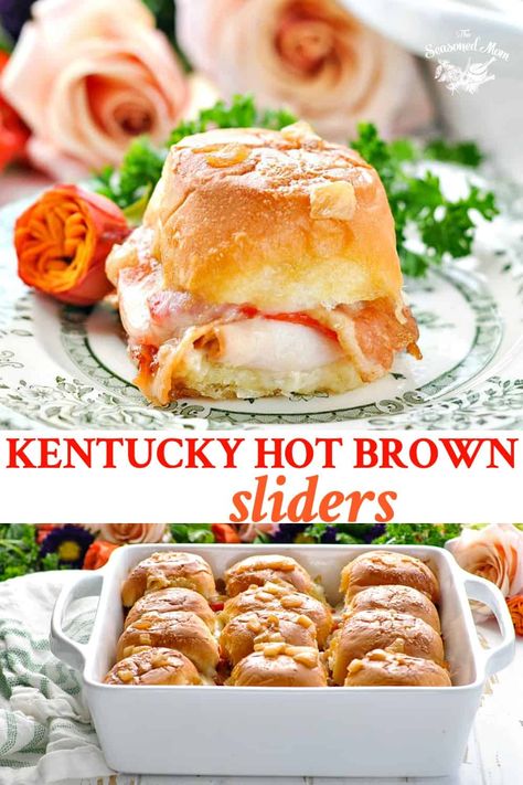 Party Easy Appetizers, Hot Brown Sliders, Kentucky Hot Brown Sliders, Appetizers Sliders, Easy Sliders, Party Food Easy Appetizers, Appetizers For Party Easy, Kentucky Derby Food, Derby Day Party