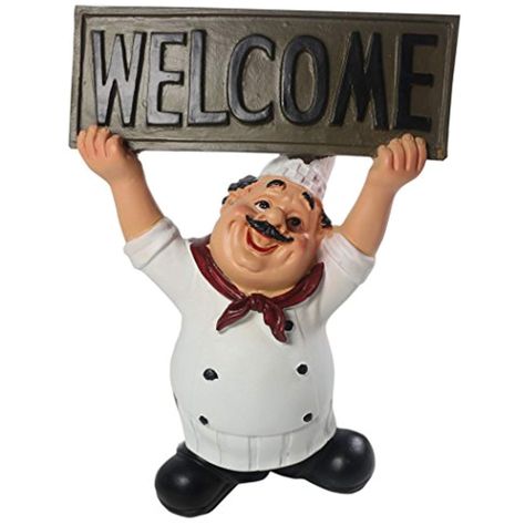 KiaoTime 15016C Italian Chef Figurines Kitchen Decor with WELCOME Sign Board Plaque Home Kitchen Restaurant Decor 8" >>> Learn more by visiting the image link. (This is an affiliate link) Fat Chef Kitchen Decor, Chef Kitchen Decor, Coffee Restaurants, Sculpture Modern, Welcome Board, Italian Chef, Sign Board, Italian Kitchen, Chefs Kitchen