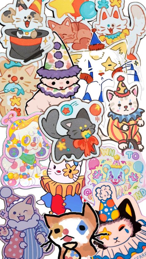 cats Cat Clown, Sticker Board, Clown Crafts, Cat Stickers, Iphone, Drawings, Art