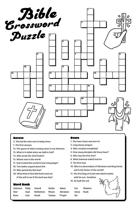 Christian Crossword Puzzles For Adults, Bible Activity Sheets For Kids, Bible Activities For Kids Printables, Bible Crossword Puzzles Free Printable, Biblical Games, Bible Worksheets For Kids, Sunday School Crossword, Bible Quiz Games, Bible Activity Sheets