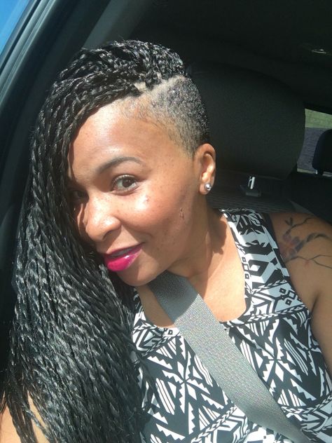 Shaved sides with twist                                                       … One Side Shaved Hairstyles, Shaved Side Haircut, Crochet Twist Hairstyles, Head Hairstyles, Side Haircut, Micro Braids Hairstyles, Shaved Hair Women, Shaved Side, Braids With Shaved Sides