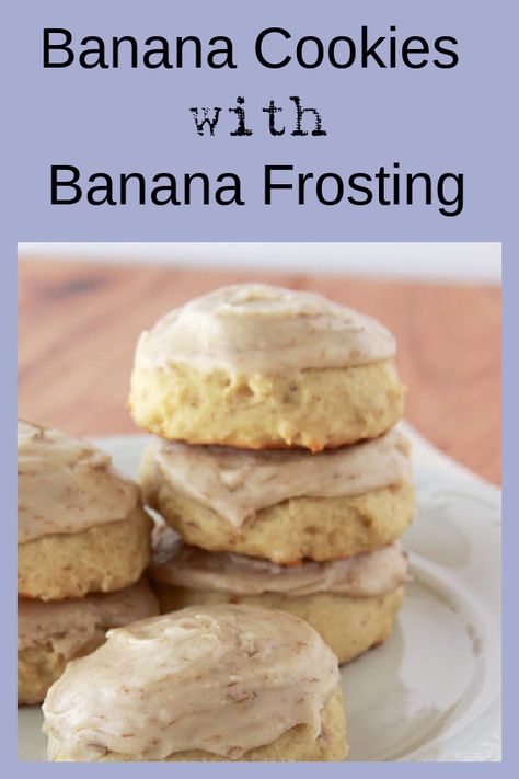 Our Banana Cookies with Banana Frosting Recipe is moist, flavorful, and the best way to use overripe bananas! The banana frosting is sure to be a new favorite too. || cookingwithruthie.com #bananas #bananacookies #cookies #frosting Banana Frosting Recipe, Cookies Frosting, Cookies Banana, Banana Frosting, Traditional Easter Desserts, Banana Cookie Recipe, Banana Recipes Overripe, I Dog, Banana Bread Cookies