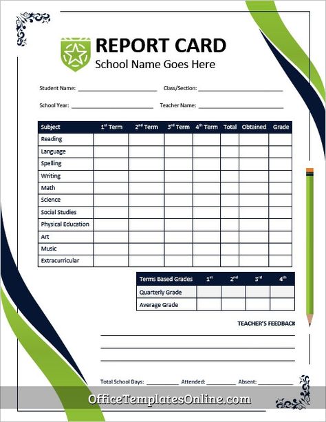 Student Report Card Template for MS Word Marksheet Design, School Marksheet Format, High School Report Card Template, Preschool Report Card Templates, School Report Card Template, Report Card Comments For Middle School, Students Report Card Comments, Student Report Card, Kindergarten Report Cards