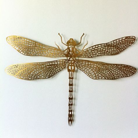 Gold Dragonfly Papercut Dragonfly Tattoo Design, Dragonfly Ornament, Polygon Art, Dragonfly Jewelry, Dragonfly Art, Beautiful Bugs, Sculpture Metal, Carving Designs, Wire Sculpture