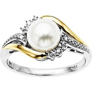 Pearl and Diamond Accent Ring in Sterling Silver with 10kt Yellow Gold Stone Ring Design, White Stone Ring, Pearl Birthstone, Gold Pearl Ring, Pearl And Diamond Ring, Fine Silver Jewelry, Silver Jewelry Design, Jewels Rings, June Birthstone