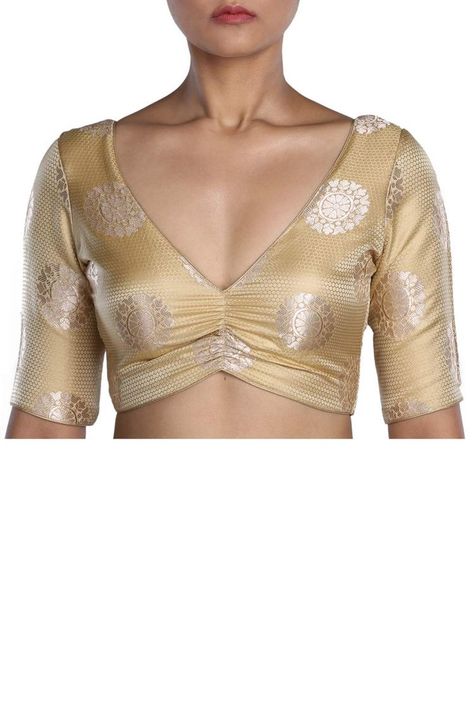 Golden Blouse Designs Saris, Brocade Blouse Designs Pattern Fashion Styles, Golden Blouse Designs Pattern Style, Golden Blouse Designs, Gold Blouse Designs, Ikat Blouse Designs, Black Color Hairstyles, Brocade Blouse Designs, Saree Jacket Designs