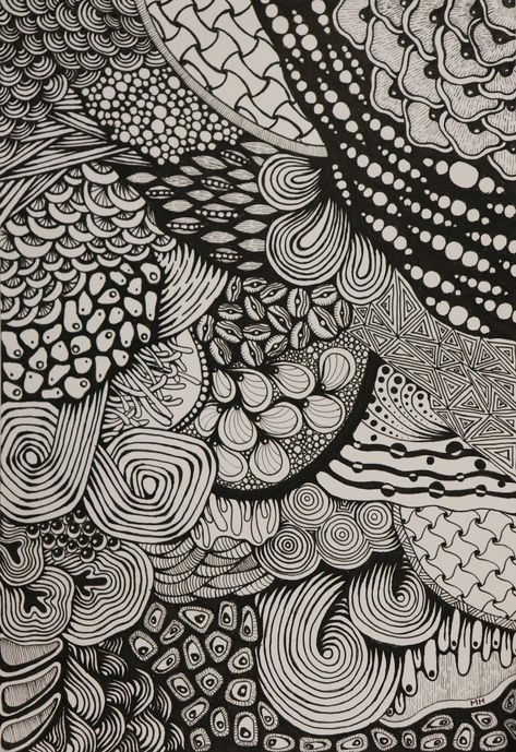 Painting Black And White Aesthetic, Elements Of Art Line Drawings, Cool Zentangle Patterns, Zentangle Ideas Inspiration, Drawing Ideas Zentangle, Black And White Art Projects, Black Pen Drawing Aesthetic, Zentangle On Black Paper, Zentangle Designs Pattern