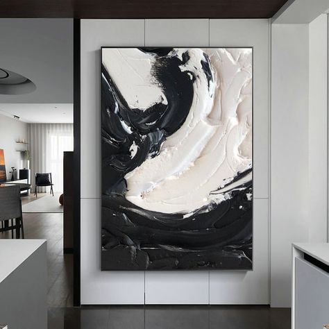 White Textured Wall Art, White Textured Wall, White Canvas Art, Canvas For Beginners, Black And White Painting, Wall Art Black, Framed Abstract, Black And White Wall Art, Beginner Painting