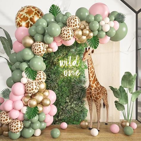 Baby Bday Party Games, Wild 1 Birthday, Safari Balloon Garland, Two Wild Birthday Party Balloon Arch, Animal Themed Birthday Party Decorations, Safari Flowers Jungle Theme, Safari Girl Baby Shower Ideas Jungle Theme, Pink Safari Birthday Party Decoration, Wild One Birthday Party Girls Diy