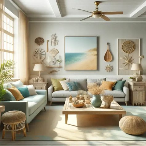 Dive into the depths of seaside color palettes! Learn how to choose the perfect hues that embody the tranquility and beauty of coastal living, enhancing your home with refreshing vibrancy. Coastal Vibes Aesthetic, Mid Century Coastal Style, Boho Coastal Living Rooms, Coastal Living Rooms Ideas, Mid Century Coastal, Aunt Flo, Coastal Living Magazine, Natural Palette, Coastal Living Rooms