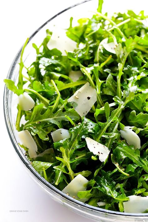 This 5-Ingredient Arugula Salad with Parmesan, Lemon and Olive Oil is so fresh and flavorful, and it can be made in minutes! Gimme Some Oven, Arugula Salad, So Fresh, 5 Ingredient, Kefir, Arugula, Summer Salads, Delicious Salads, Soup And Salad