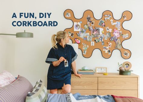 Cork Board Makeover, Diy Corkboard, Cork Roll, Diy Bulletin Board, Diy Cork Board, Kid Laundry, Diy Cork, Cork Diy, Emily Henderson