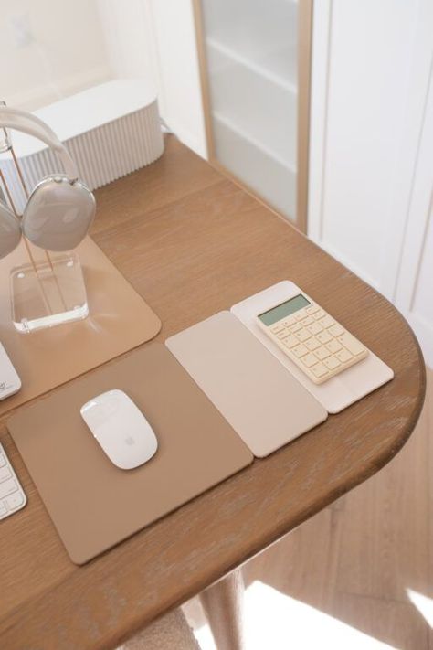 Desktop Accessories - Teresa Caruso | office accessories, home office, work from home, tech gadgets, iphone accessories Neutral Office Decor, Home Office Neutral, Minimalist Office Supplies, Office Filing System, Cute Cubicle, Cubicle Accessories, Teresa Caruso, Desk Organisation, Office Chair Accessories