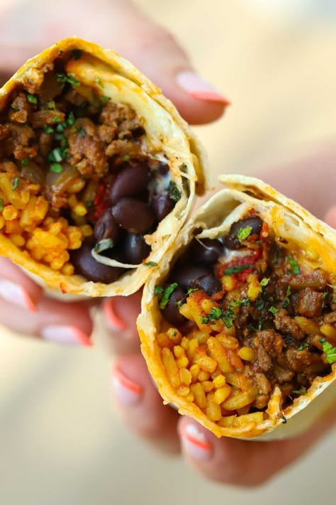 This Beef Burritos recipe is speedy, simple and totally delicious. Perfect for on the go or as part of a bigger meal. Beef And Rice Burrito Recipe, Easy Beef Burritos, Rice Burrito Recipe, Instant Pot Coffee, Mince And Rice, After School Meals, Blw Dinner, Thirty Minute Meals, Easy Burrito Recipe