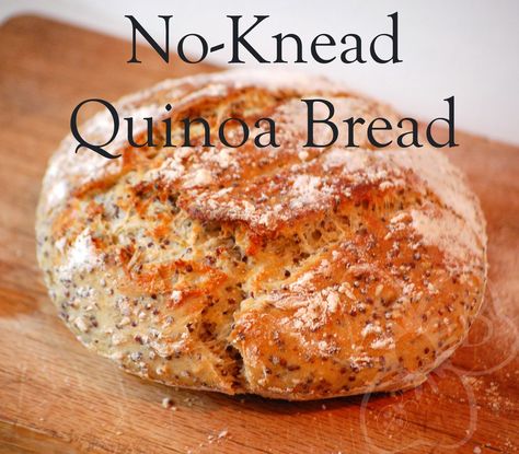 For this recipe I used the Artisan Free Form No-Knead Bread recipe  as a starting point. This will yield 4 loaves.    2 3/4 c lukewarm wa... Recipes Using Quinoa, Quinoa Bread Recipe, Quinoa Flour Recipes, Ancient Grains Bread, Quinoa Bread, Quinoa Flour, Knead Bread Recipe, Knead Bread, Sweet Dough