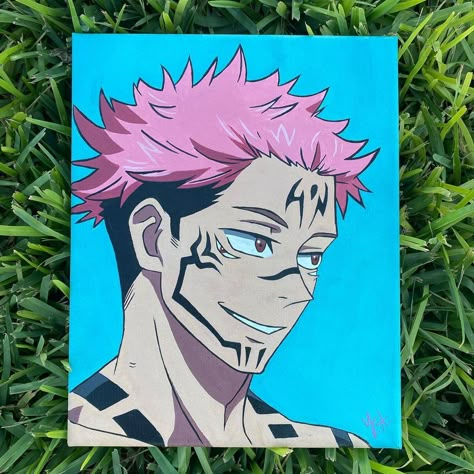 Yuji Itadori Painting, Jjk Painting Canvas, Sukuna Painting, Anime Canvas Painting, Painting Anime, Anime Painting, Wait And See, Psychadelic Art, Anime Canvas Art