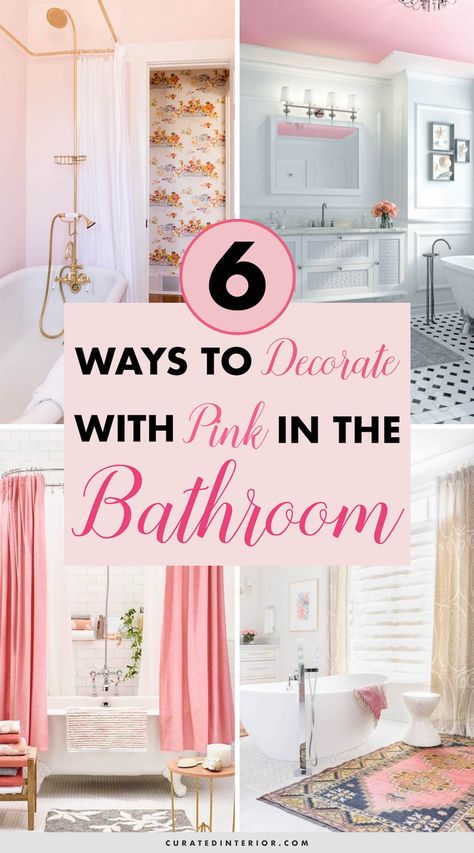 6 Ways To Decorate With Pink in the Bathroom! #PinkDecor #BathroomDecor #PinkBathrooms Curated Interior, Pink Powder Room, Feminine Bathroom, Pink And Black Bathroom, Pink Bathroom Accessories, Thai Spa, Girly Bathroom, Gold Bathroom Decor, Pink Bathroom Decor