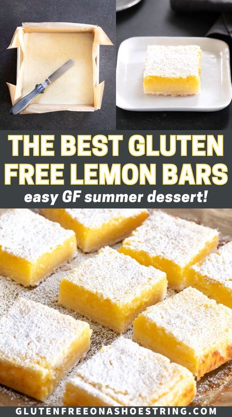 Gluten Free Lemon Desserts, Almond Flour Shortbread, Meyer Lemon Bars, Gluten Free Lemon Bars, Lemon Bars Easy, Lemon Bars Recipe, Cookies Gluten Free, Lemon Custard, Best Gluten Free