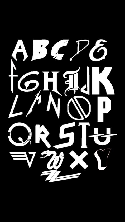 Alphabet logo rock ‘N’ roll – Sunnyshickh269@www.com Punk Typography, Metal Typography, Typography Fonts Alphabet, Punk Logo, Band Logo Design, Music Vibe, Poster Rock, Graffiti Lettering Alphabet, Alphabet Logo