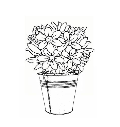 Bucket of Flowers Bucket Of Flowers Drawing, Bucket Flowers, Bucket Of Flowers, Sunflower Coloring Pages, Flowers Drawing, Hand Embroidery Patterns Flowers, Flower Bucket, Drawing Quotes, Anchor Chart