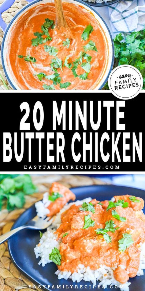 BUTTER CHICKEN! If you love Indian food, you don't want to miss this. Just like your favorite restaurant, but so much EASIER to make!! You can have this from fridge to fork in as little as 20 minutes. Using shredded or rotisserie chicken makes this easy enough for any weeknight. Serve it with naan or rice for the perfect quick and easy dinner. Recipes Rotisserie Chicken, Easy Butter Chicken, Butter Chicken Recipe Indian, Butter Chicken Sauce, Recipes Using Rotisserie Chicken, Easy Family Recipes, Indian Butter Chicken, Leftover Rotisserie Chicken, Easy Butter