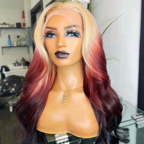 Human Hair 613 Blonde With Red Ombre Color Lace Front Wig – Prosp Hair Shop Blonde To Burgundy, Blonde With Red, Platinum Blonde Ombre, 16 Inch Hair, Ash Blonde Ombre, Color Rubio, Ombre Lace Front, 613 Blonde, Colored Wigs