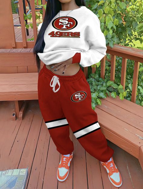 49ers Clothes, 49ers Outfit Women, San Francisco Outfit, Jersey Dress Outfit, 49ers Hoodie, 49ers Outfit, 49ers Shirts, Sports Attire, Nfl 49ers