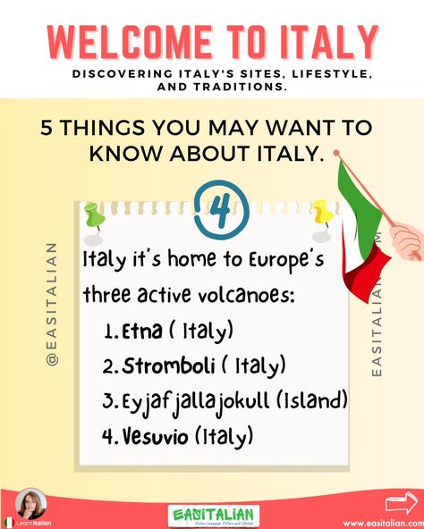 5 things you may want to know about Italy. Discovering Italy is an experience that will transport you to a land full of surprises and hidden treasures. Here are five amazing facts that will make you want to visit Italy and feel its charm. #italiano #tourism #italianculture #italy #italian #Italia #Italy Facts About Italy, Italian Culture, Learning Italian, Italian Language, Visit Italy, Amazing Facts, Hidden Treasures, 5 Things, Fun Facts