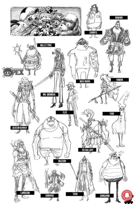 Gang of Pirates Roger sketch by Eiichiro Oda Oda Eiichiro Art, Oda Character Design, Oda Art Style, Eiichiro Oda Sketches, One Piece Character Sheet, One Piece Concept Art, Mangaka Sketch, One Piece Reference, Eiichiro Oda Art