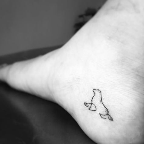 Small Sea Lion Tattoo, Walrus Tattoo Cute, Small Seal Tattoo, Cute Seal Tattoo, Fine Line Sea Animal Tattoos, Fine Line Tattoo Animal, Seal Tattoo Simple, Seal Tattoo Design, Seals Tattoo