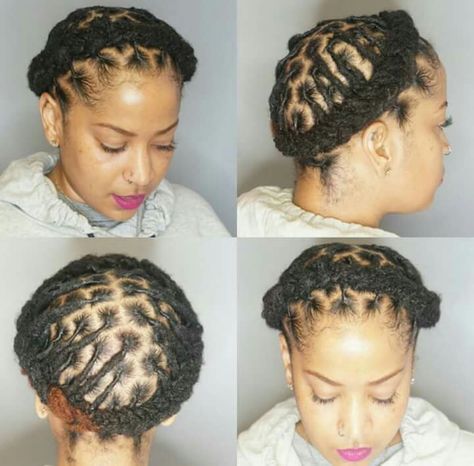 Halo Dreadlocks Style, Halo On Locs, Halo With Locs, Loc Halo Style, Halo Loc Styles, Loc Halo Braid, Hair Threading, Black Dreads, Halo Braid