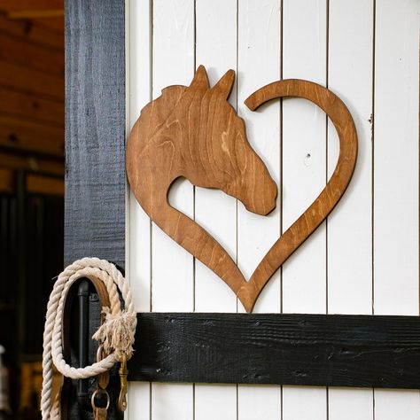 Barn Organize and decorate your horse barn Horse Signs Wooden, Equestrian Girls Bedroom, Horse Room Decor, Monogram Wood Sign, Horse Themed Bedrooms, Saddle Racks, Stable Style, Heart Horse, Horse Room