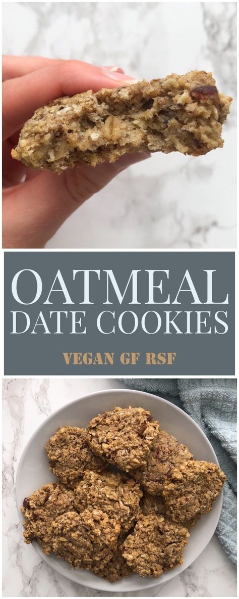 Vegan Oatmeal Date Cookies - Live Simply Healthy Date Cookies Recipes, Cookies Recipes Healthy, Oatmeal Date Cookies, Chocolate Oat Cookies, Date Cookies, Vegan Oatmeal, Cookies Vegan, Date Recipes, Cookies Recipes